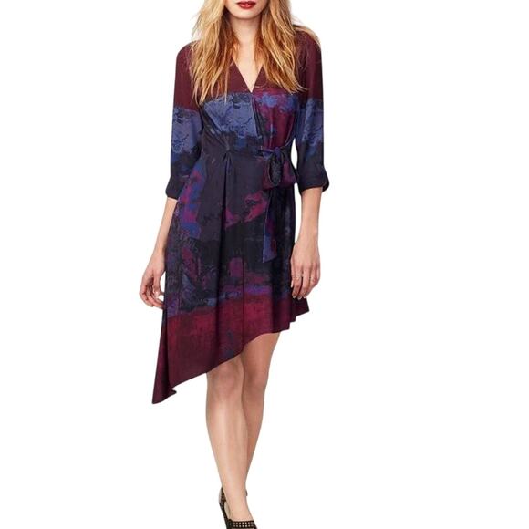 Women’s Size 6 Rachel Roy Asymmetrical Hem Dress Burgundy Navy NWT - Picture 3 of 4